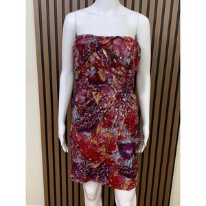 Diane von Furstenberg DVF Strapless Silk Sequin Ruched Mini Dress Red Floral  8